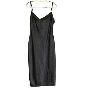 Black Satin Strappy Midi Dress Women’s M Minimalist Whimsygoth Datenight LBD